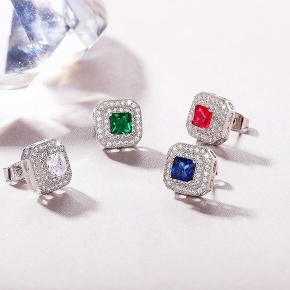 🎁 925 Silver White Color CZ Crystal Stud Earrings for Women, HA4484 - Picture 2 of 4